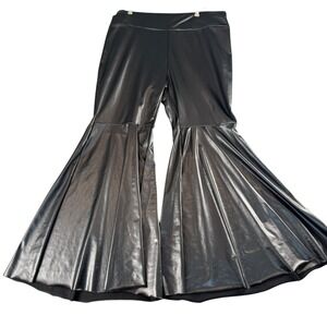 Faux Leather Bell Bottom Flare Pants Black High Waisted Plus Size 4XL Retro Edgy